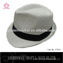 Chapéu barato de Fedora Branco com faixa preta